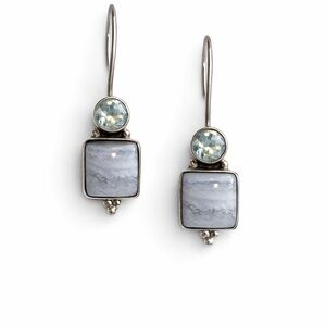 Sterling Silver Blue Lace Agate With Topaz Earrings New